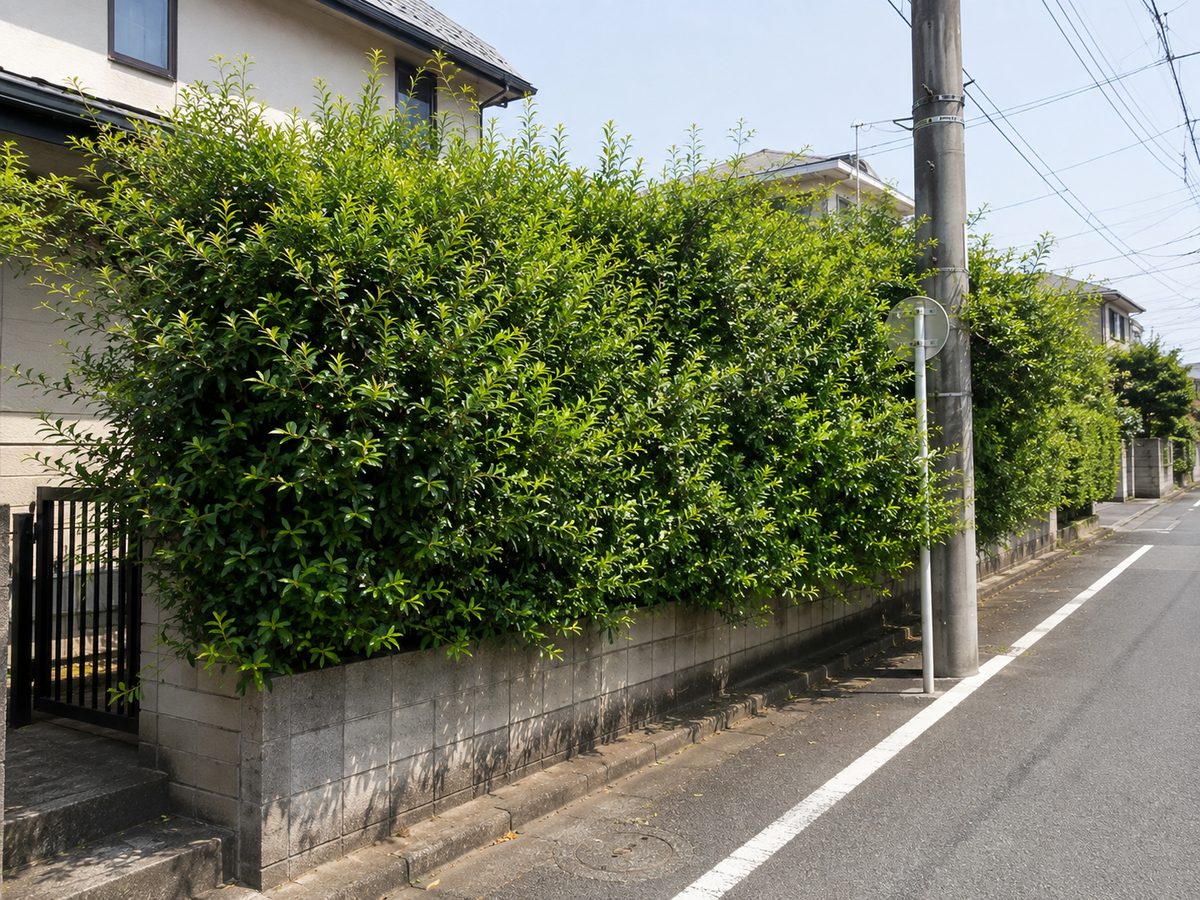 刈り込み前の生垣