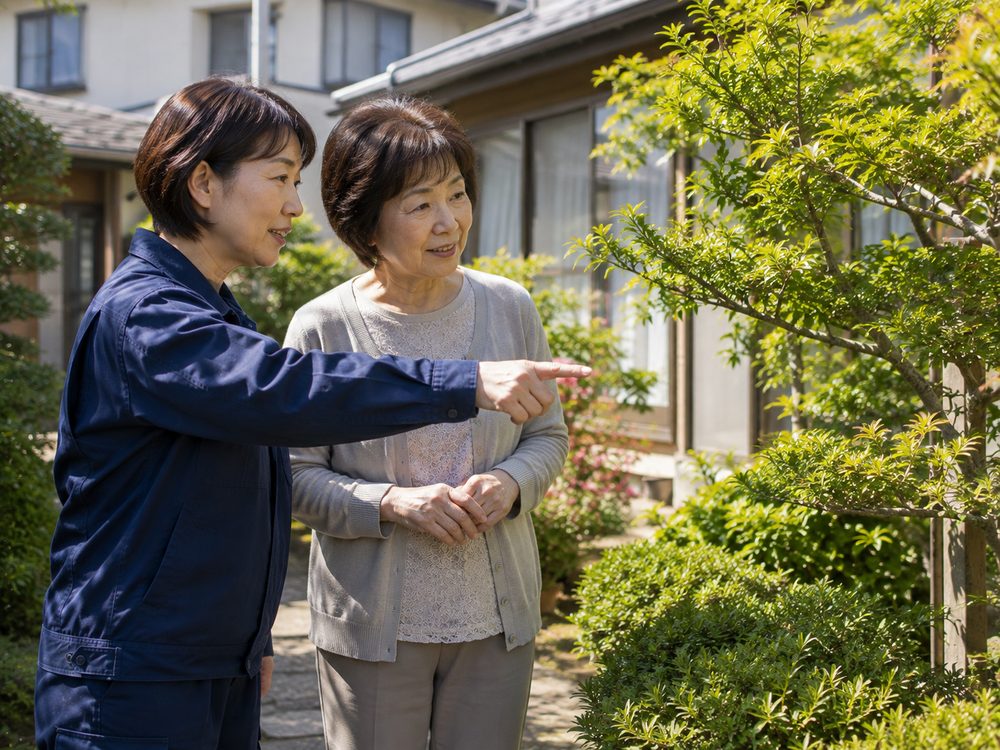 庭先で相談を受ける様子